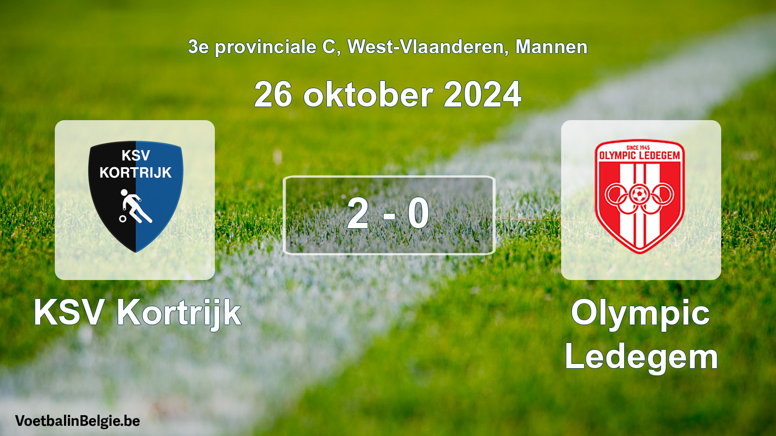 Gespeelde wedstrijd mannenvoetbal: KSV Kortrijk - Olympic Ledegem 2 - 0 (26 oktober 2024)