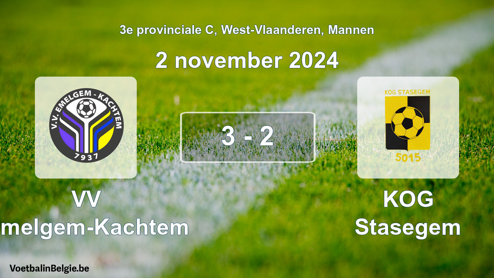 Gespeelde wedstrijd mannenvoetbal: VV Emelgem-Kachtem - KOG Stasegem 3 - 2 (2 november 2024)