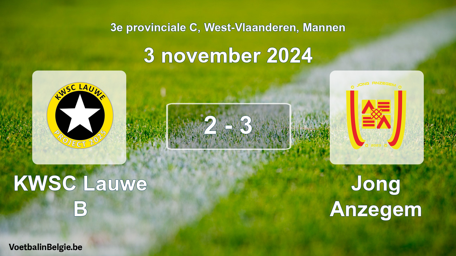 Gespeelde wedstrijd mannenvoetbal: KWSC Lauwe B - Jong Anzegem 2 - 3 (3 november 2024)