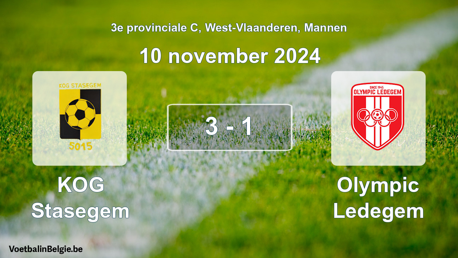 Gespeelde wedstrijd mannenvoetbal: KOG Stasegem - Olympic Ledegem 3 - 1 (10 november 2024)