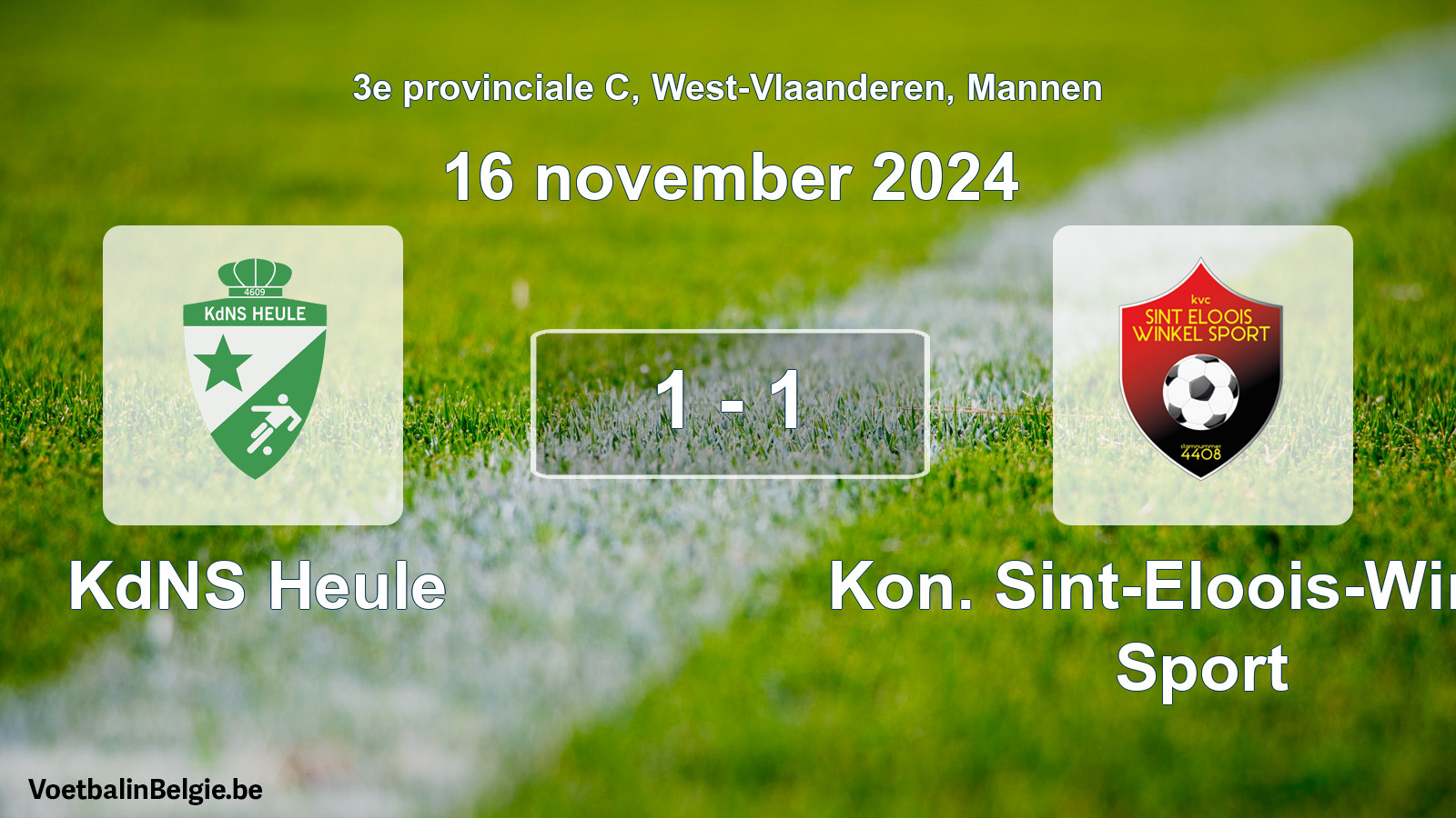 Gespeelde wedstrijd mannenvoetbal: KdNS Heule - Kon. Sint-Eloois-Winkel Sport 1 - 1 (16 november 2024)