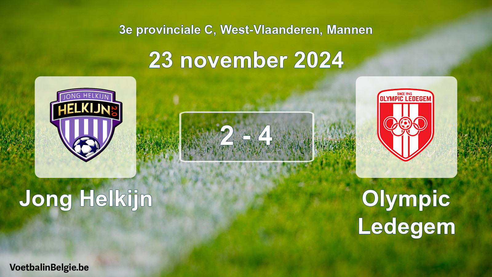 Gespeelde wedstrijd mannenvoetbal: Jong Helkijn - Olympic Ledegem 2 - 4 (23 november 2024)