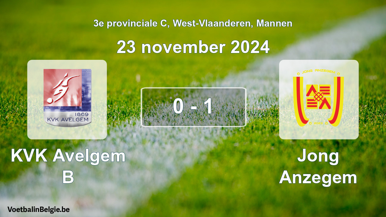 Gespeelde wedstrijd mannenvoetbal: KVK Avelgem B - Jong Anzegem 0 - 1 (23 november 2024)