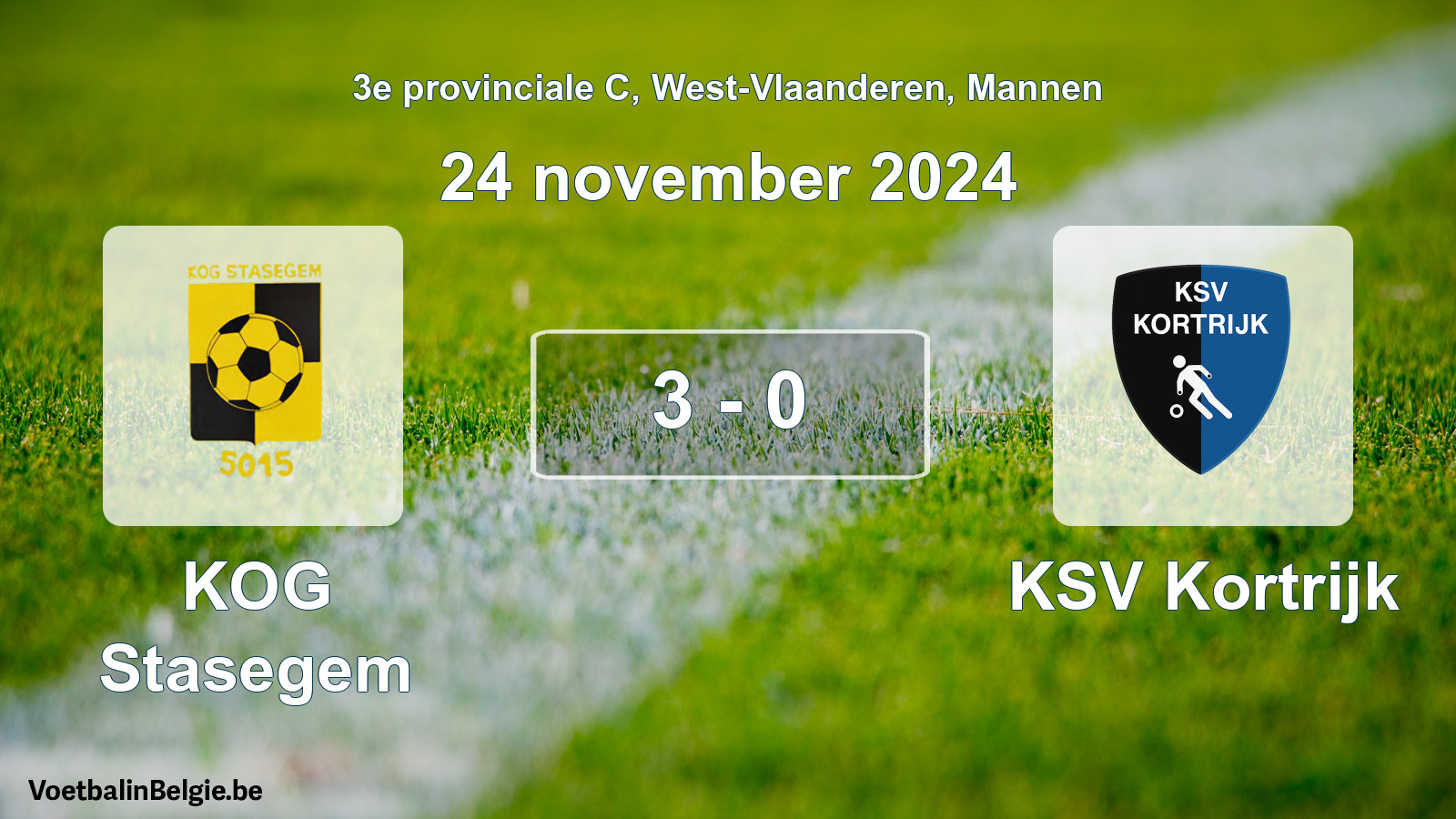 Gespeelde wedstrijd mannenvoetbal: KOG Stasegem - KSV Kortrijk 3 - 0 (24 november 2024)
