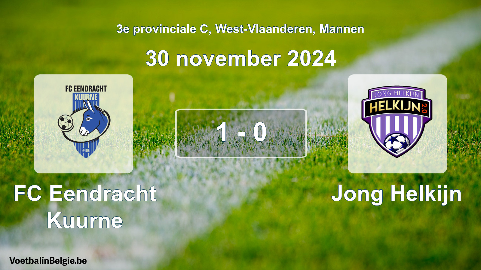 Gespeelde wedstrijd mannenvoetbal: FC Eendracht Kuurne - Jong Helkijn 1 - 0 (30 november 2024)