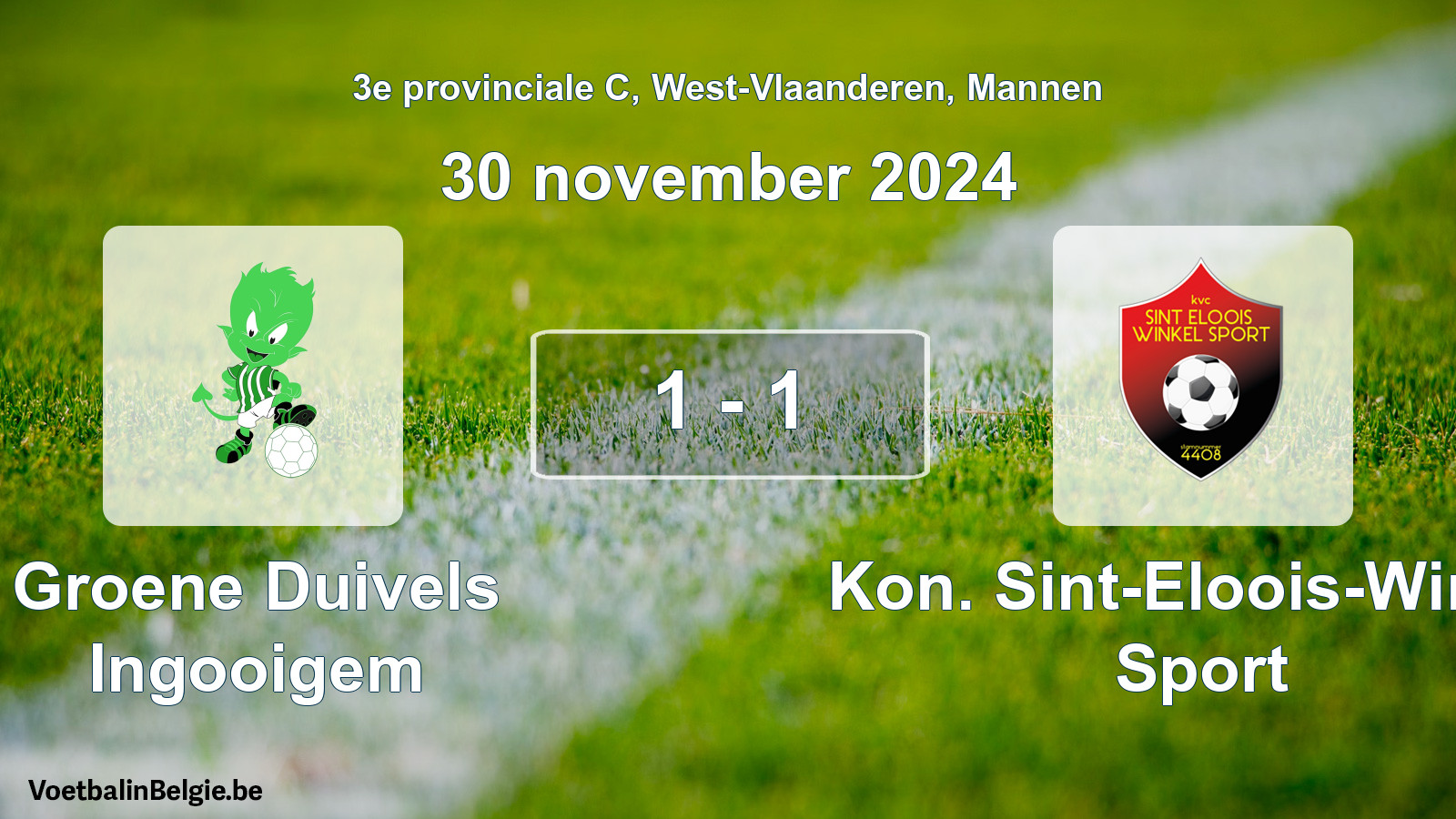 Gespeelde wedstrijd mannenvoetbal: Groene Duivels Ingooigem - Kon. Sint-Eloois-Winkel Sport 1 - 1 (30 november 2024)