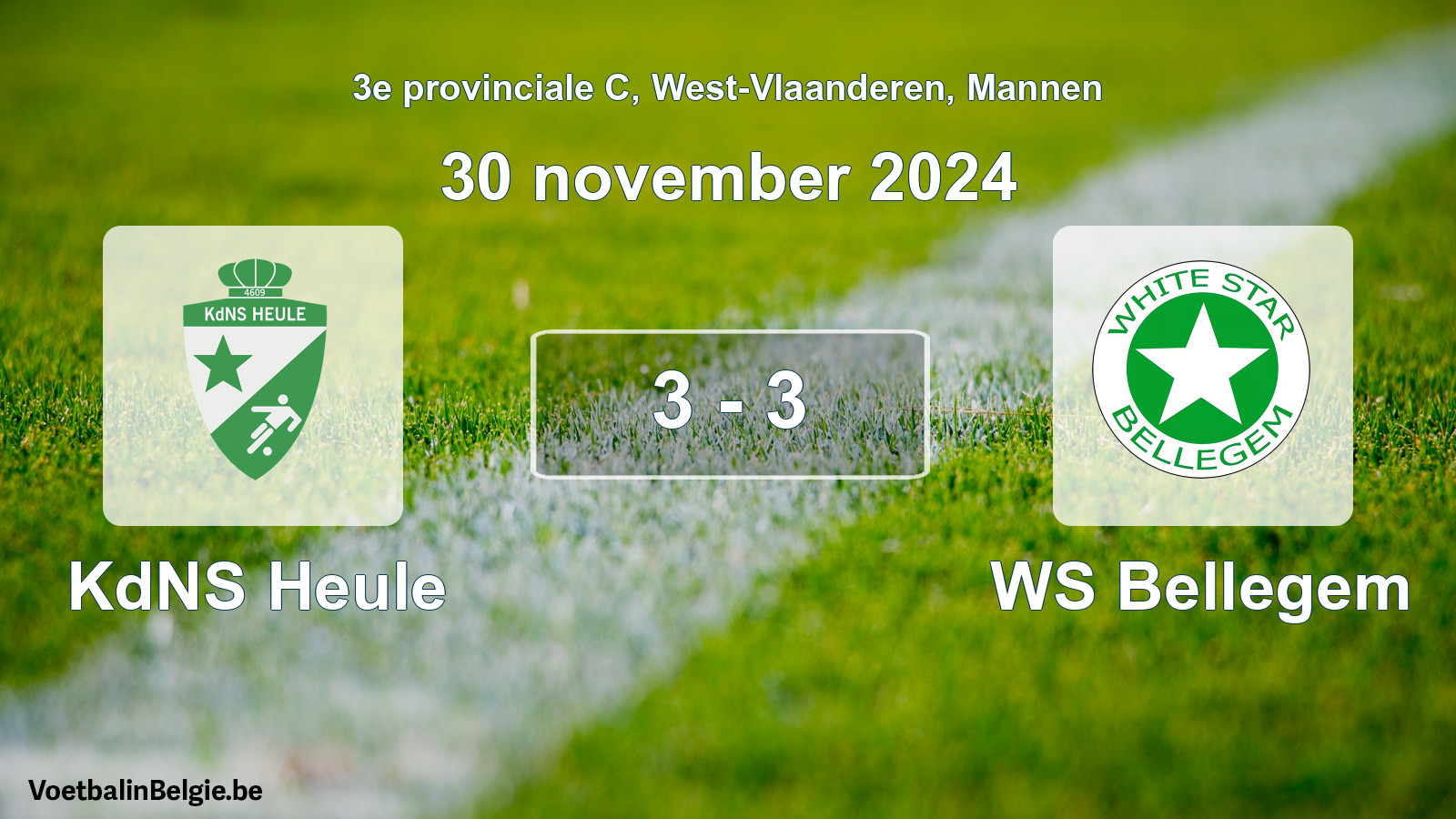 Gespeelde wedstrijd mannenvoetbal: KdNS Heule - WS Bellegem 3 - 3 (30 november 2024)