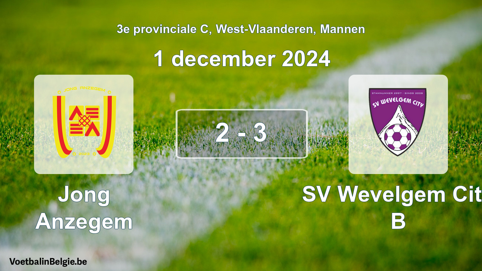 Played match men football: Jong Anzegem - SV Wevelgem City B 2 - 3 (1 December 2024)