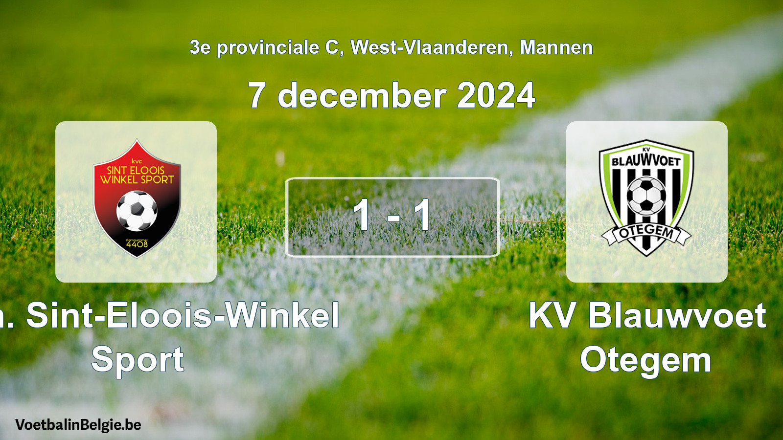 Gespeelde wedstrijd mannenvoetbal: Kon. Sint-Eloois-Winkel Sport - KV Blauwvoet Otegem 1 - 1 (7 december 2024)