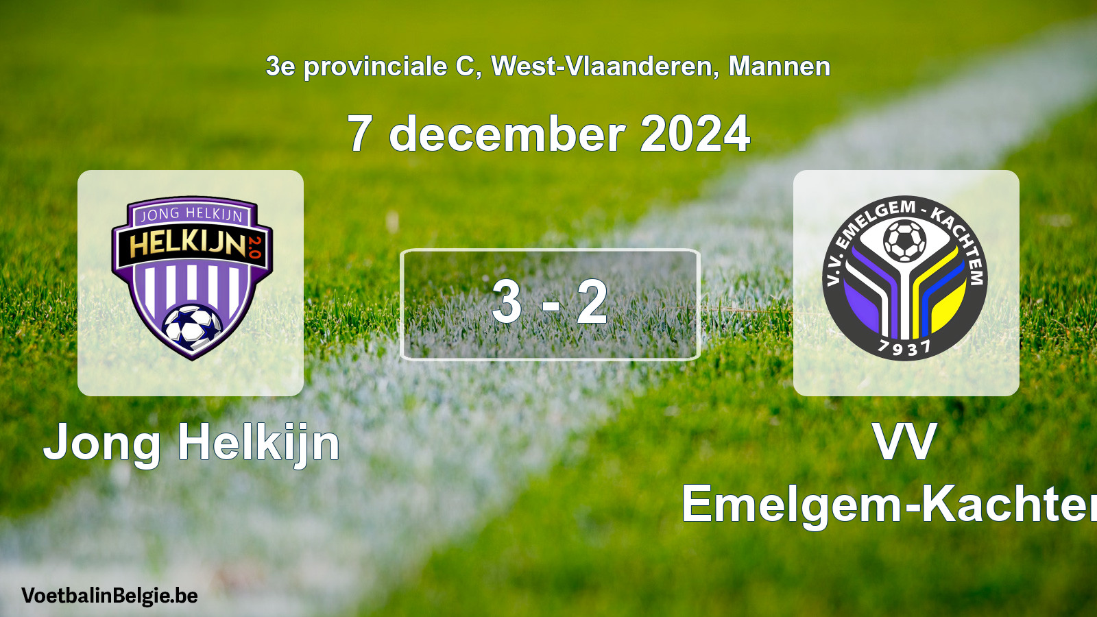 Gespeelde wedstrijd mannenvoetbal: Jong Helkijn - VV Emelgem-Kachtem 3 - 2 (7 december 2024)