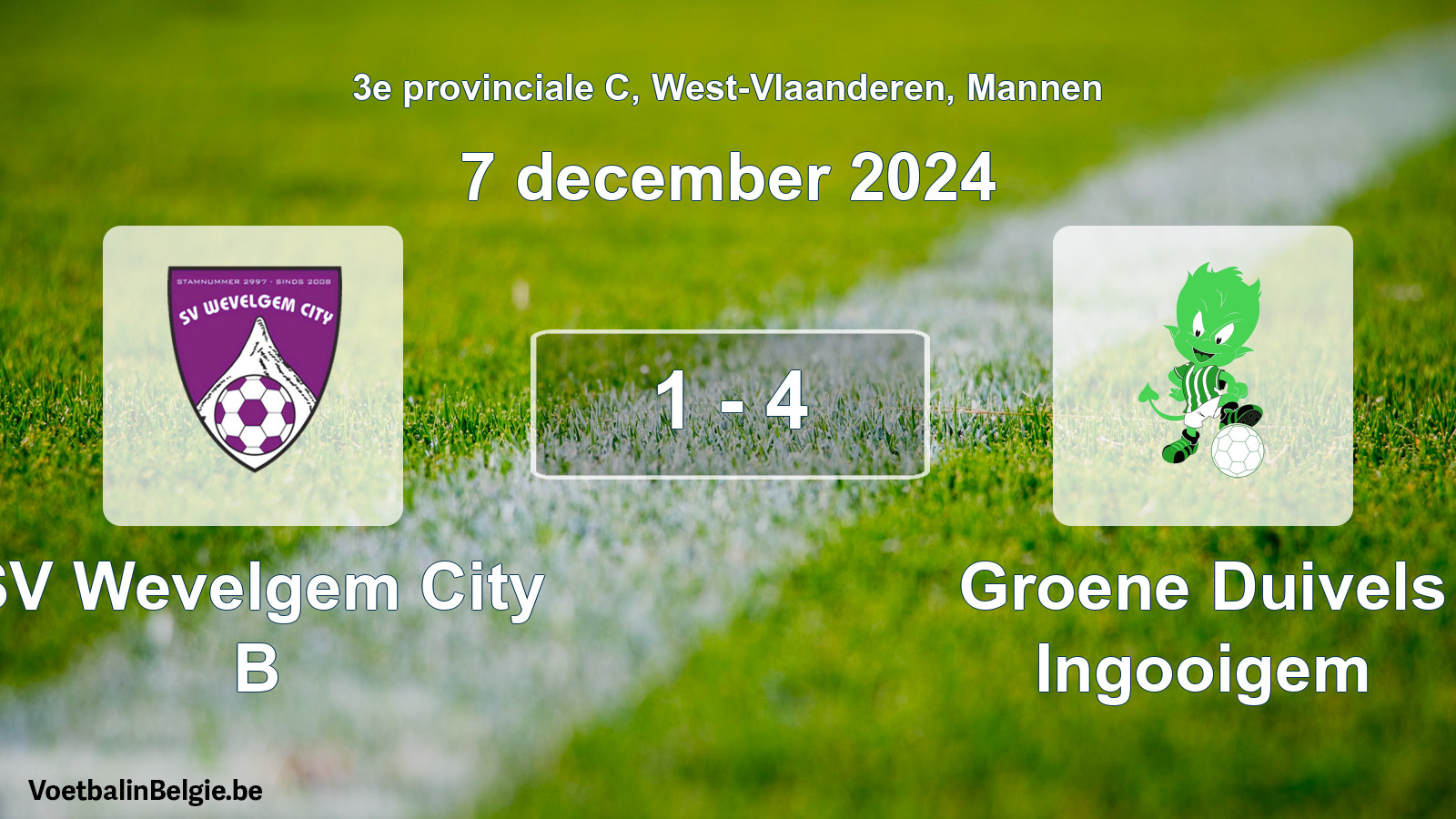Gespeelde wedstrijd mannenvoetbal: SV Wevelgem City B - Groene Duivels Ingooigem 1 - 4 (7 december 2024)