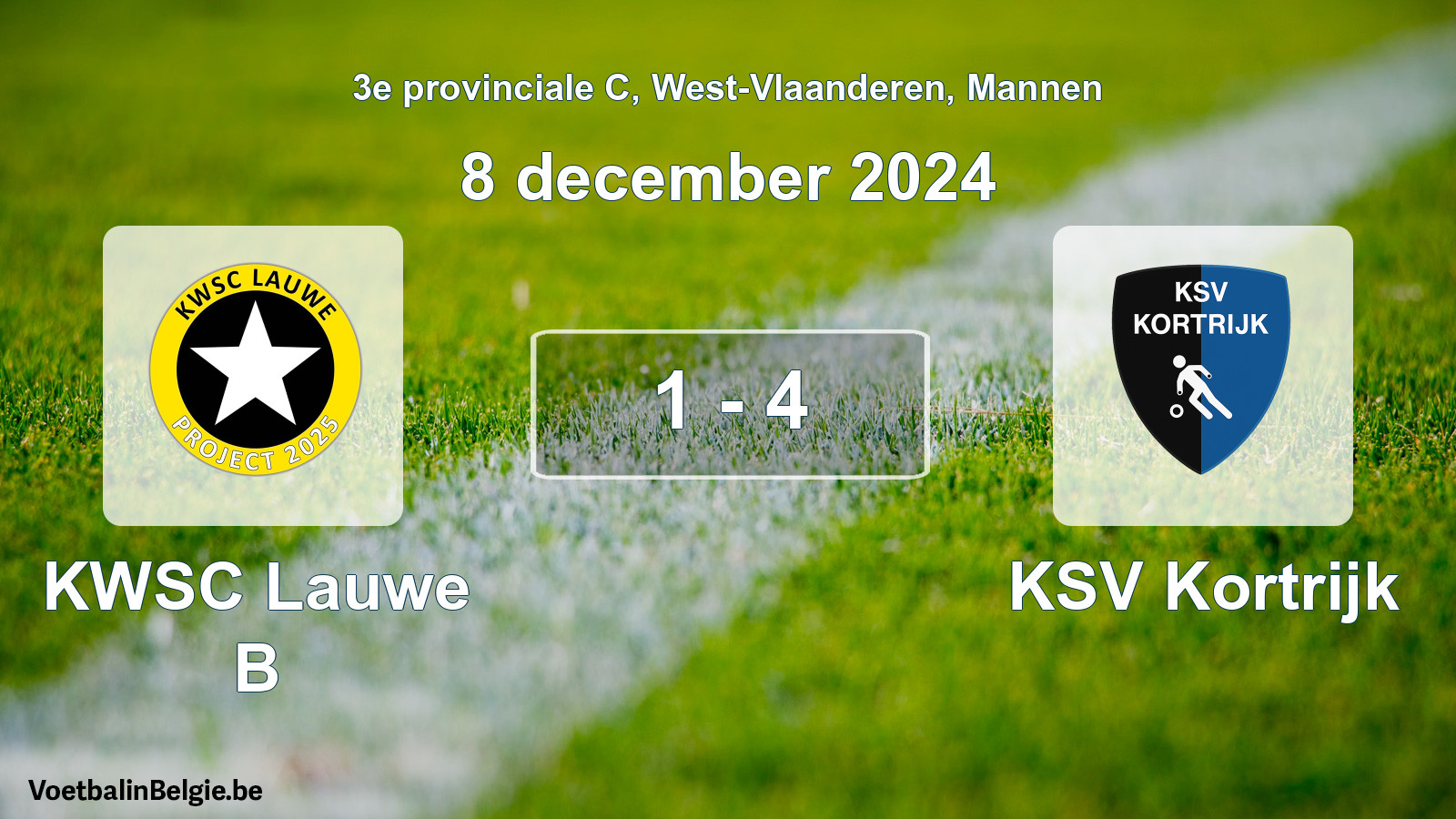 Gespeelde wedstrijd mannenvoetbal: KWSC Lauwe B - KSV Kortrijk 1 - 4 (8 december 2024)