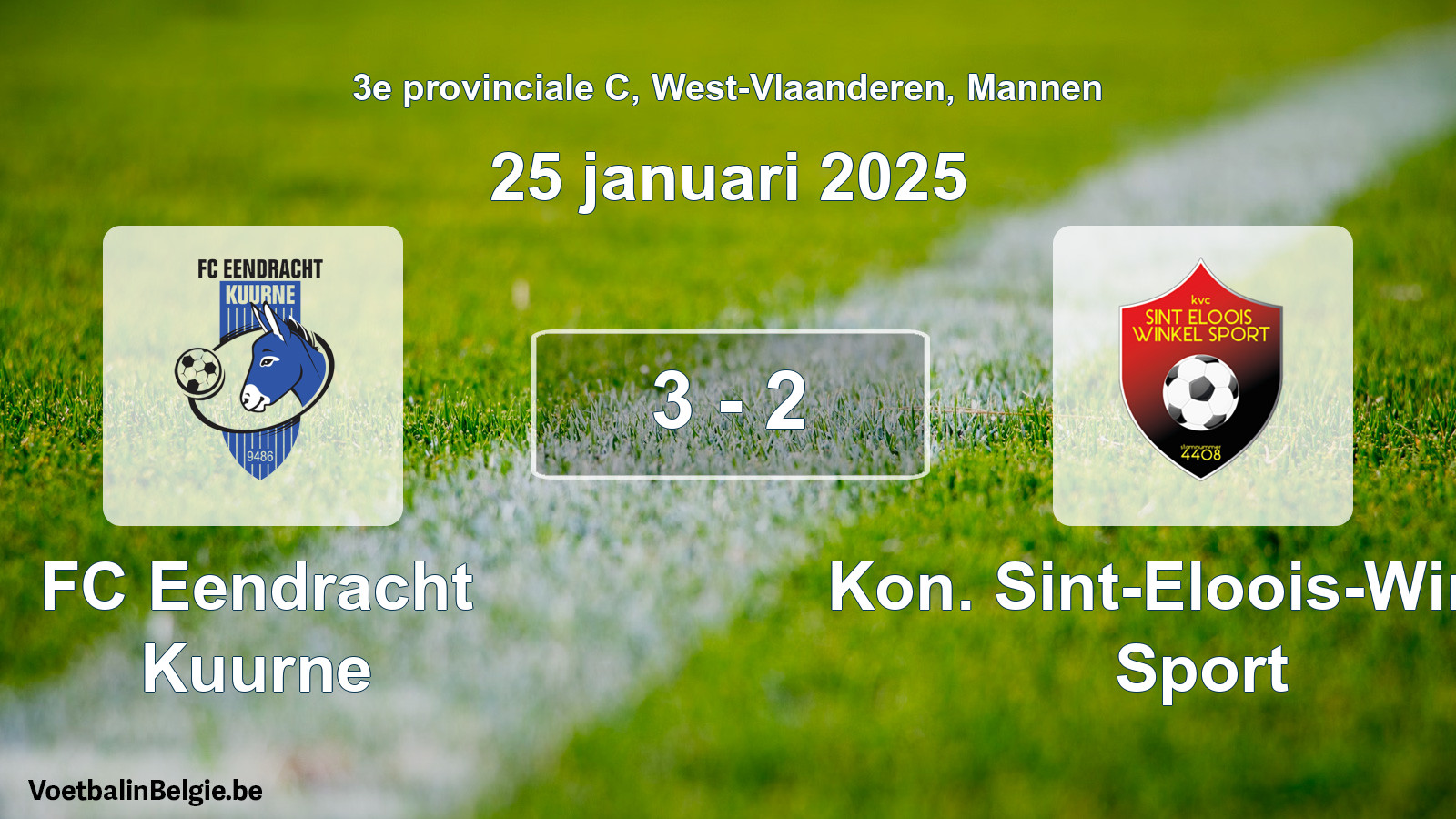Gespeelde wedstrijd mannenvoetbal: FC Eendracht Kuurne - Kon. Sint-Eloois-Winkel Sport 3 - 2 (25 januari 2025)