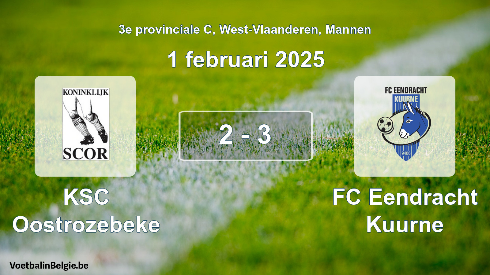 Gespeelde wedstrijd mannenvoetbal: KSC Oostrozebeke - FC Eendracht Kuurne 2 - 3 (1 februari 2025)