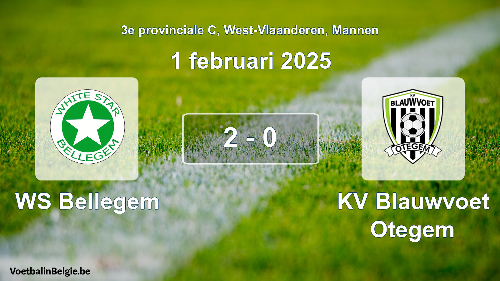 Gespeelde wedstrijd mannenvoetbal: WS Bellegem - KV Blauwvoet Otegem 2 - 0 (1 februari 2025)