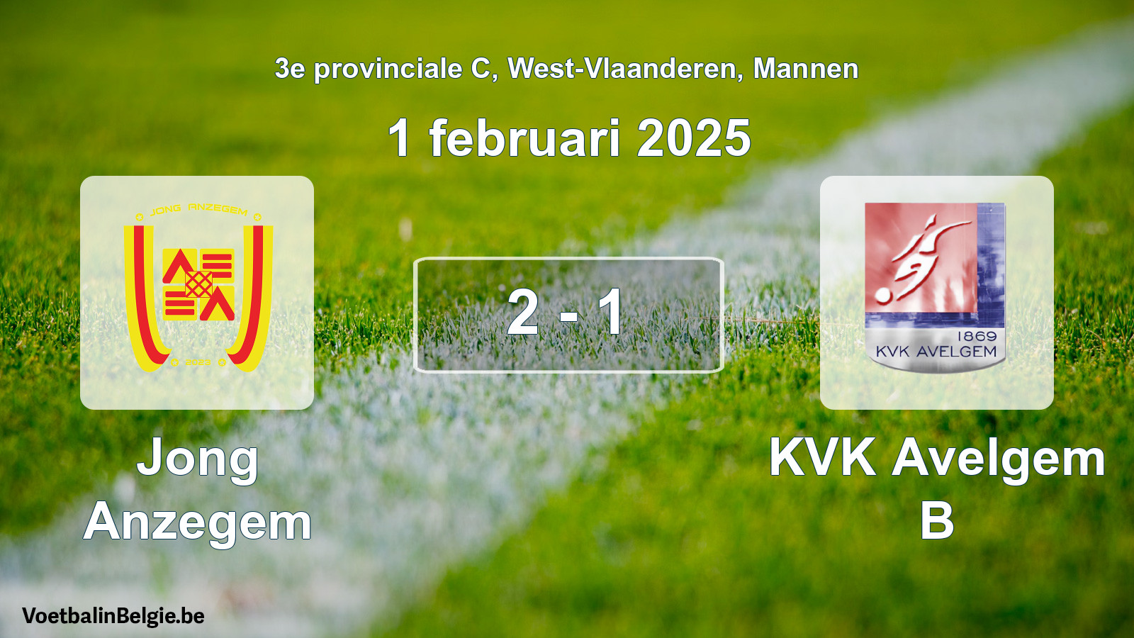 Gespeelde wedstrijd mannenvoetbal: Jong Anzegem - KVK Avelgem B 2 - 1 (1 februari 2025)
