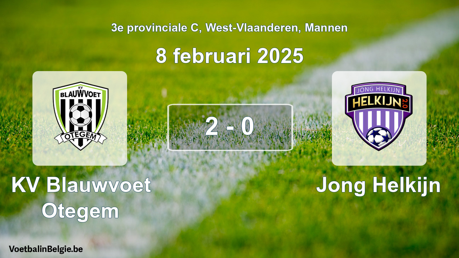 Gespeelde wedstrijd mannenvoetbal: KV Blauwvoet Otegem - Jong Helkijn 2 - 0 (8 februari 2025)