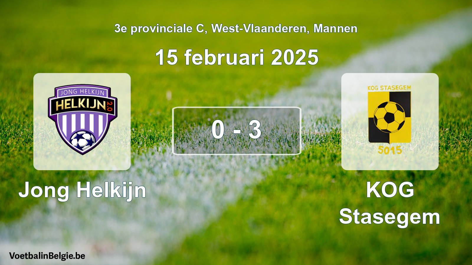 Gespeelde wedstrijd mannenvoetbal: Jong Helkijn - KOG Stasegem 0 - 3 (15 februari 2025)