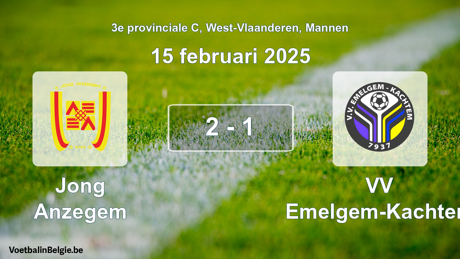Gespeelde wedstrijd mannenvoetbal: Jong Anzegem - VV Emelgem-Kachtem 2 - 1 (15 februari 2025)