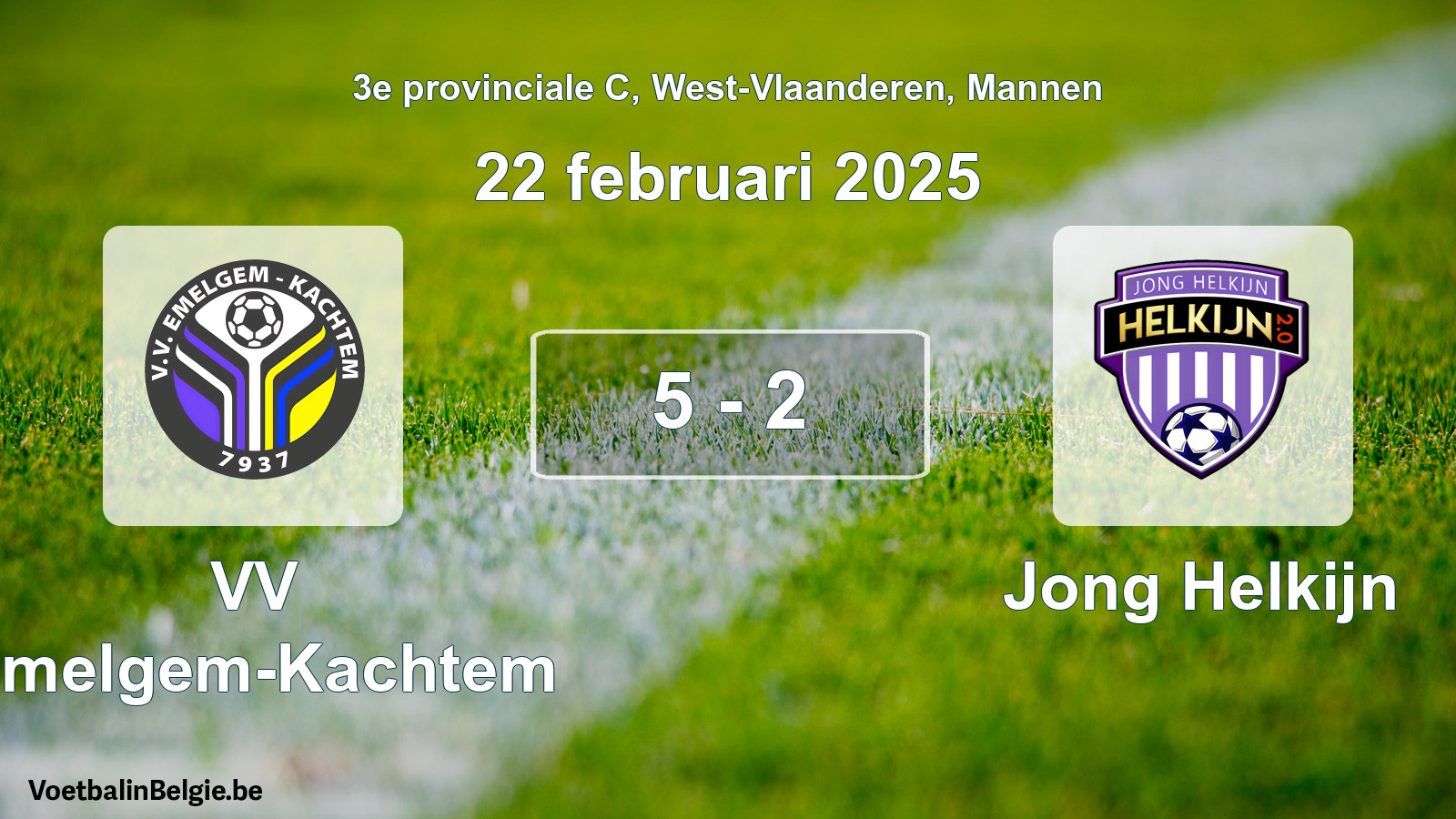 Gespeelde wedstrijd mannenvoetbal: VV Emelgem-Kachtem - Jong Helkijn 5 - 2 (22 februari 2025)