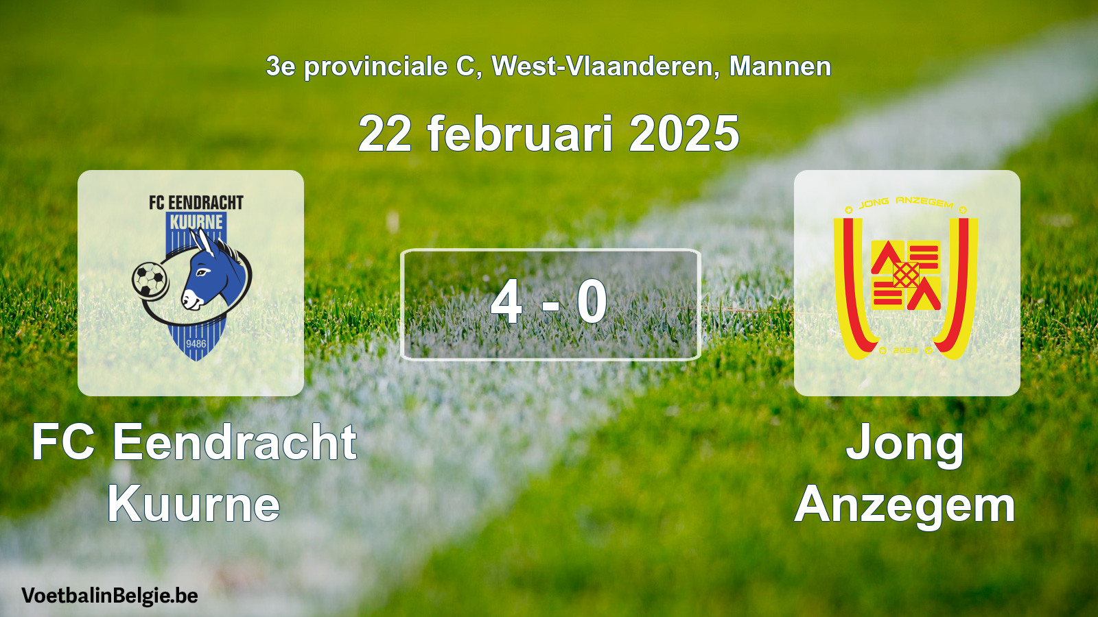 Gespeelde wedstrijd mannenvoetbal: FC Eendracht Kuurne - Jong Anzegem 4 - 0 (22 februari 2025)