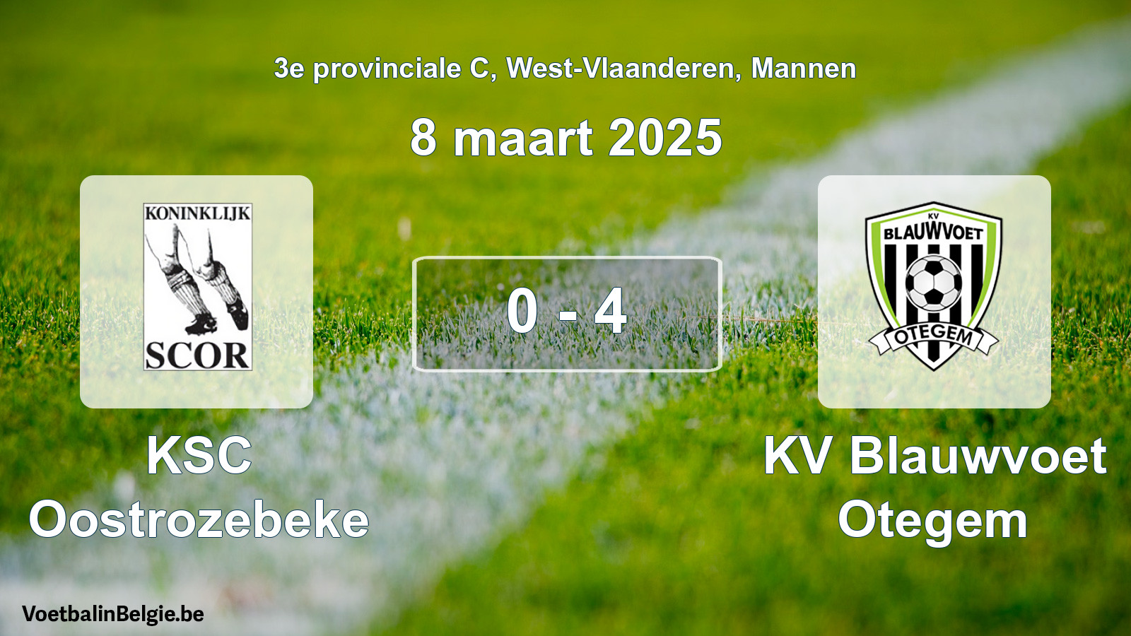 Gespeelde wedstrijd mannenvoetbal: KSC Oostrozebeke - KV Blauwvoet Otegem 0 - 4 (8 maart 2025)