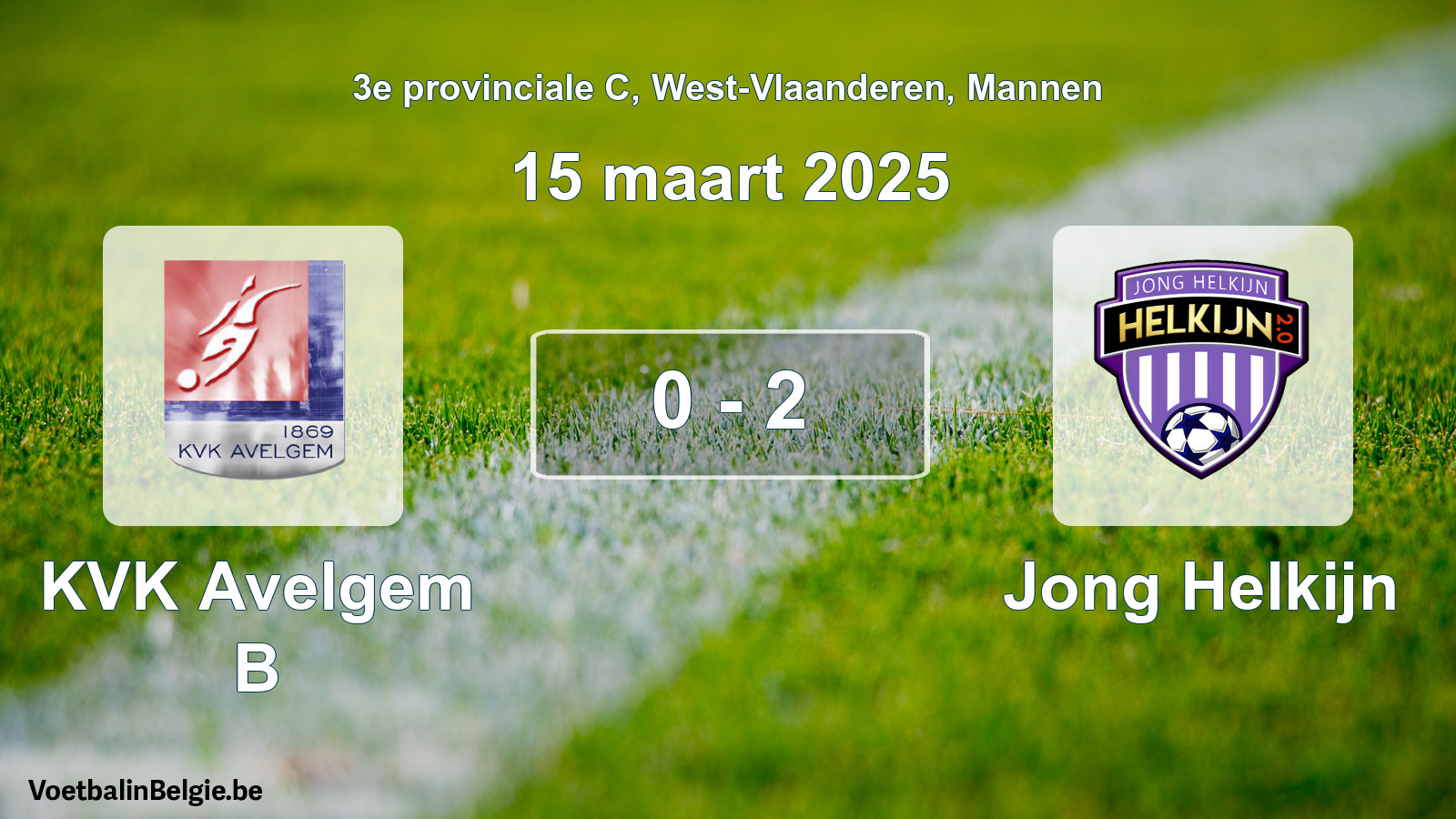 Gespeelde wedstrijd mannenvoetbal: KVK Avelgem B - Jong Helkijn 0 - 2 (15 maart 2025)
