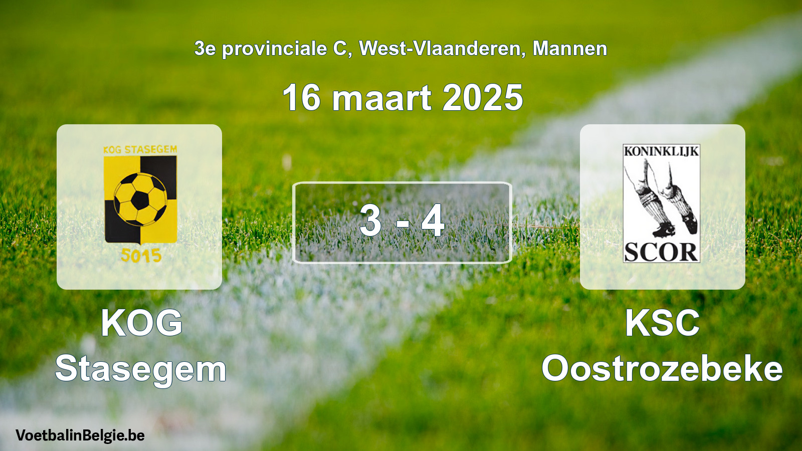 Gespeelde wedstrijd mannenvoetbal: KOG Stasegem - KSC Oostrozebeke 3 - 4 (16 maart 2025)