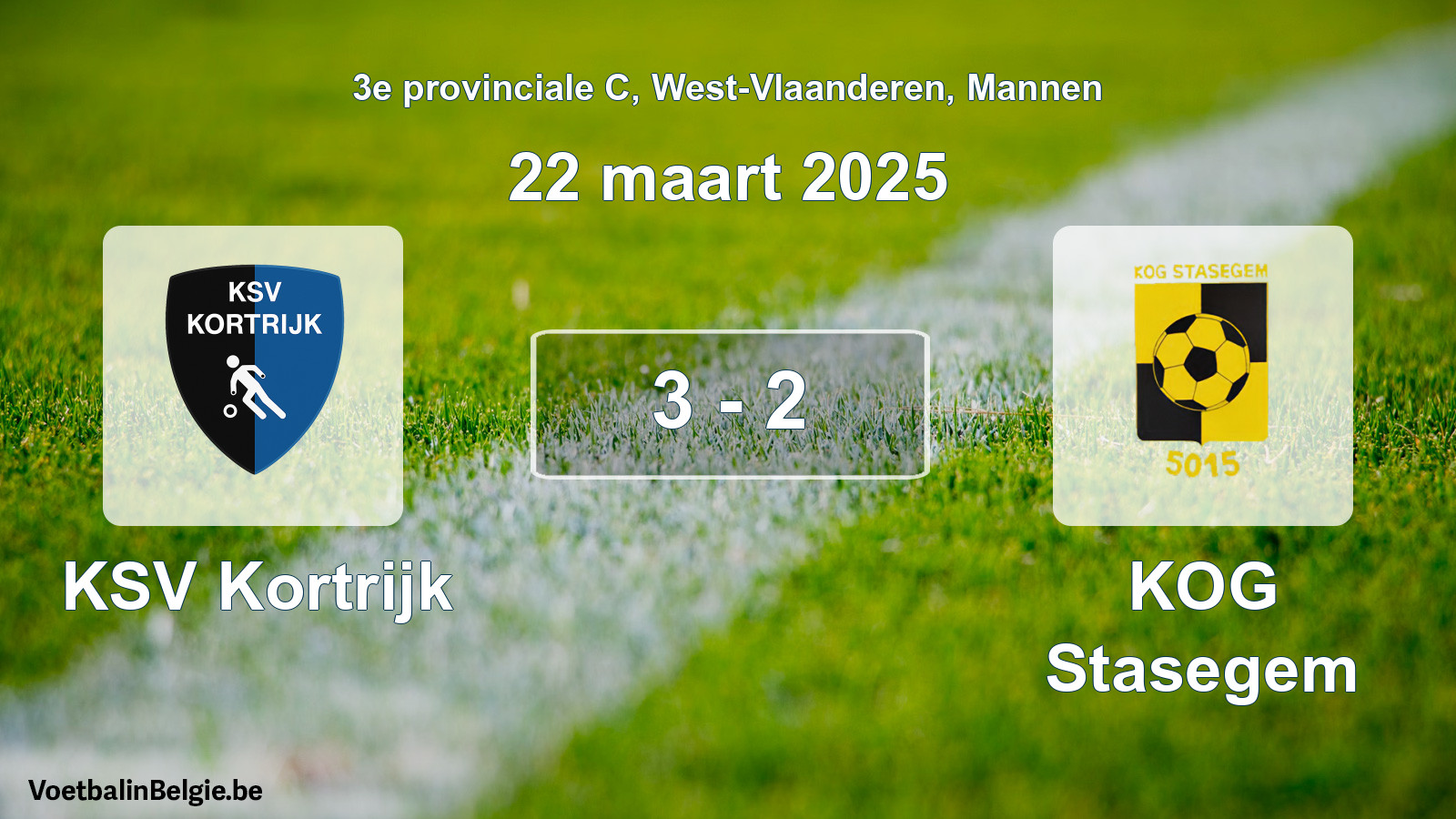 Gespeelde wedstrijd mannenvoetbal: KSV Kortrijk - KOG Stasegem 3 - 2 (22 maart 2025)