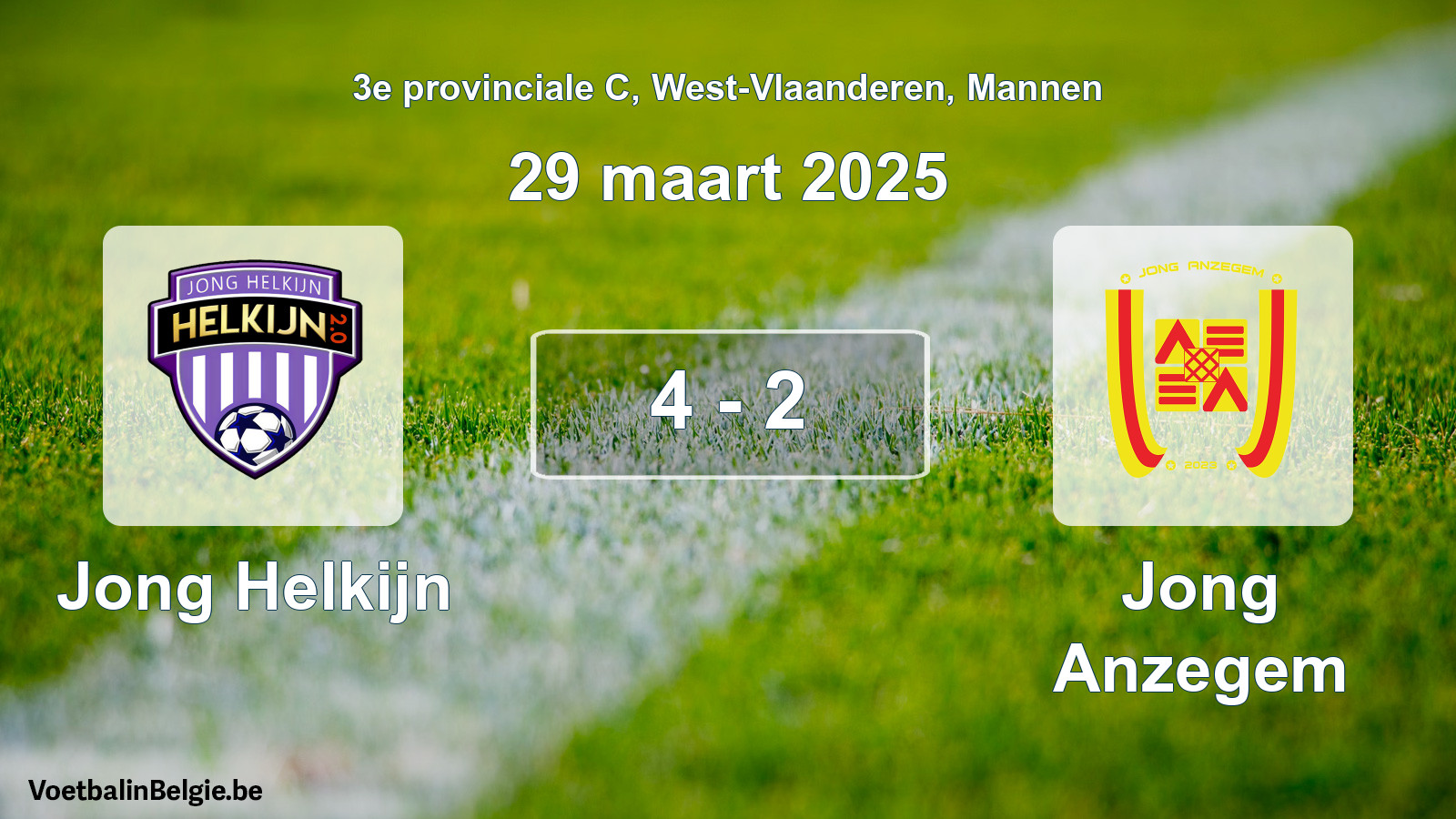 Gespeelde wedstrijd mannenvoetbal: Jong Helkijn - Jong Anzegem 4 - 2 (29 maart 2025)