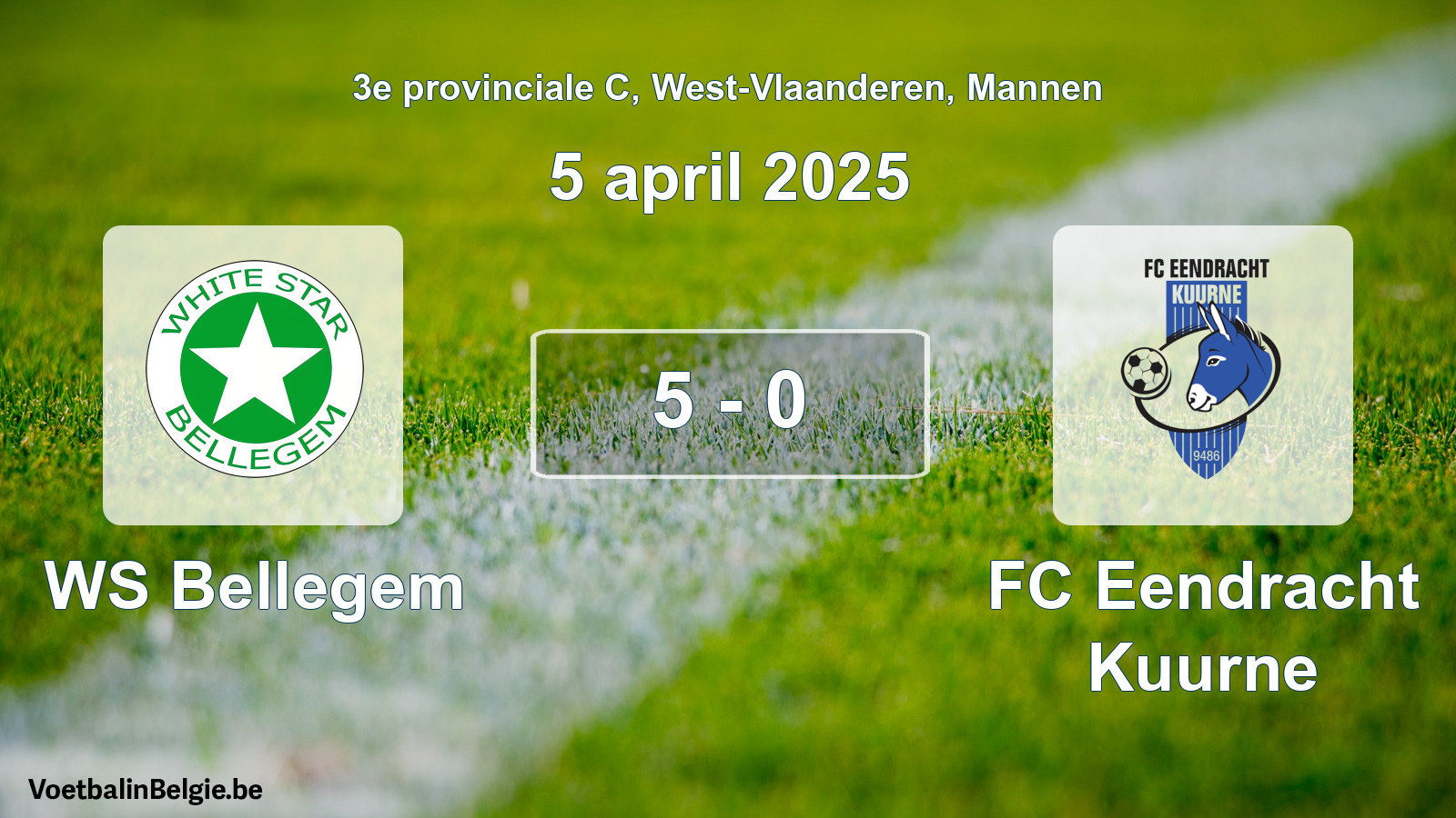 Gespeelde wedstrijd mannenvoetbal: WS Bellegem - FC Eendracht Kuurne 5 - 0 (5 april 2025)