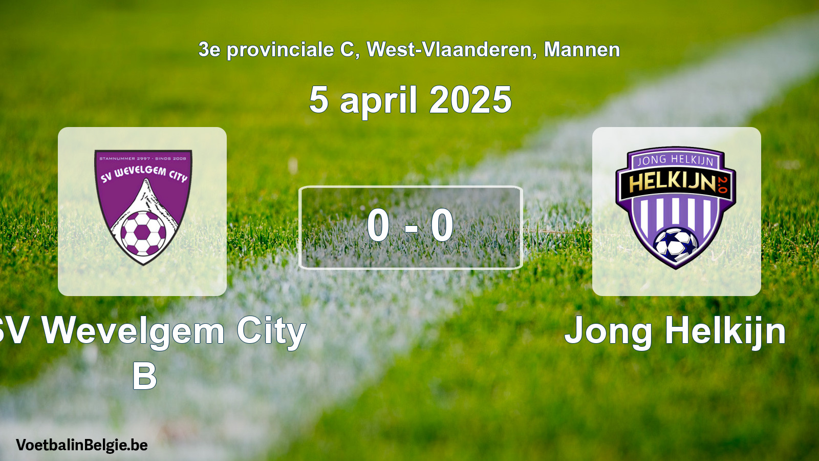 Gespeelde wedstrijd mannenvoetbal: SV Wevelgem City B - Jong Helkijn 0 - 0 (5 april 2025)