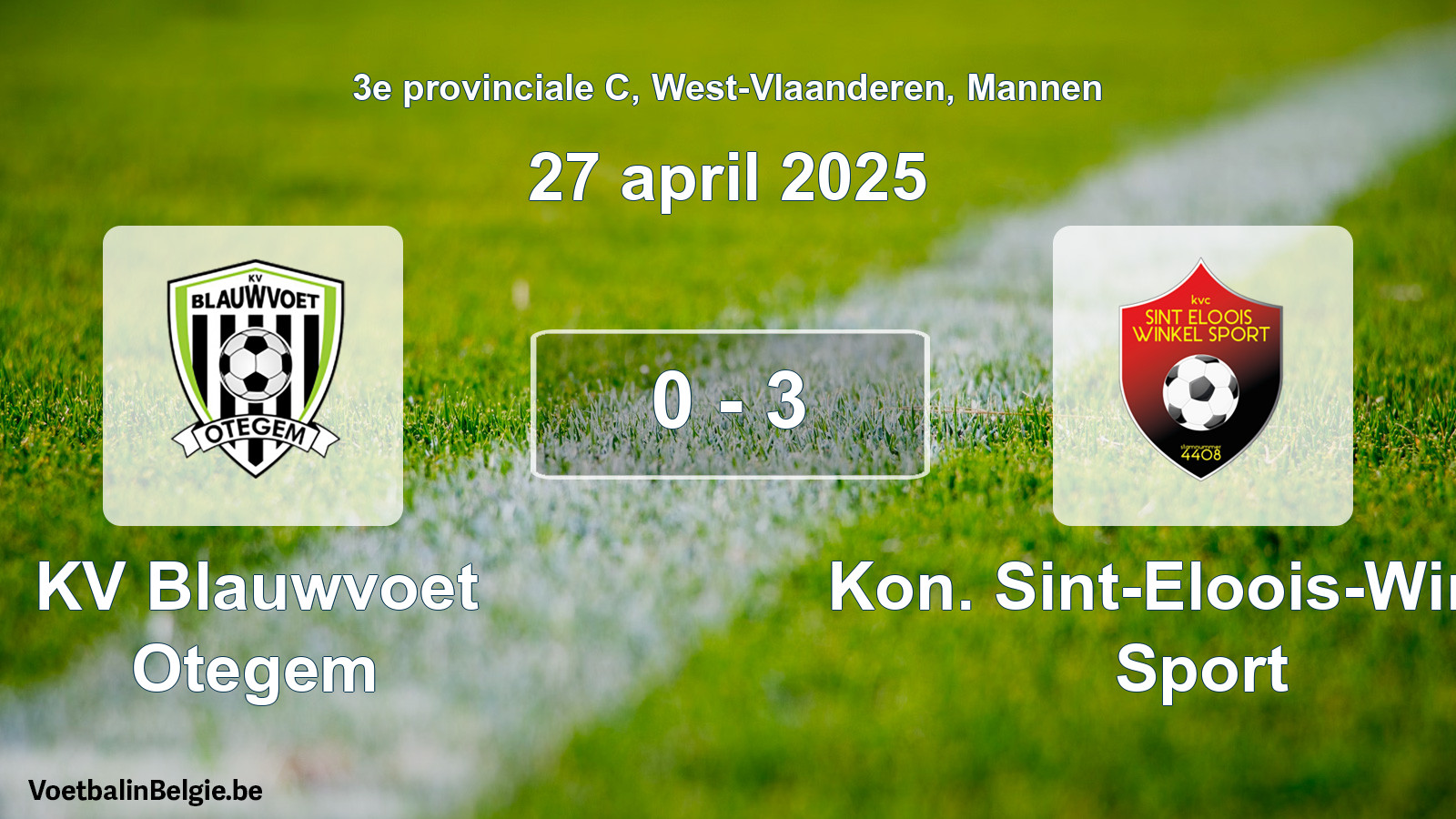 Gespeelde wedstrijd mannenvoetbal: KV Blauwvoet Otegem - Kon. Sint-Eloois-Winkel Sport 0 - 3 (27 april 2025)