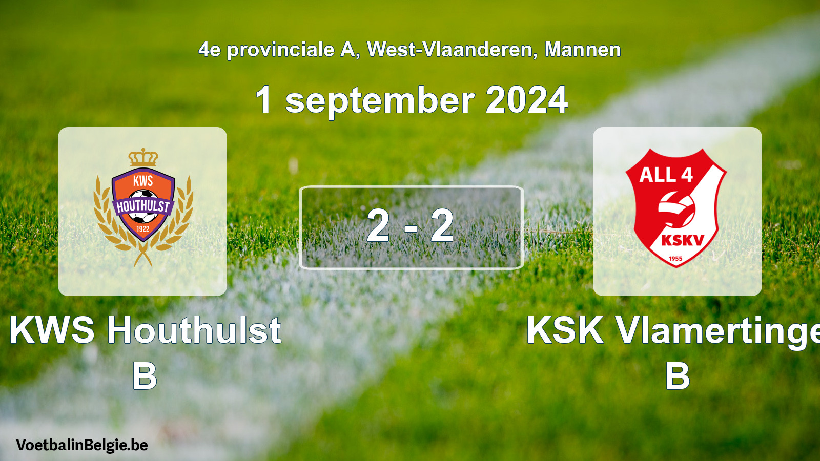 Gespeelde wedstrijd mannenvoetbal: KWS Houthulst B - KSK Vlamertinge B 2 - 2 (1 september 2024)