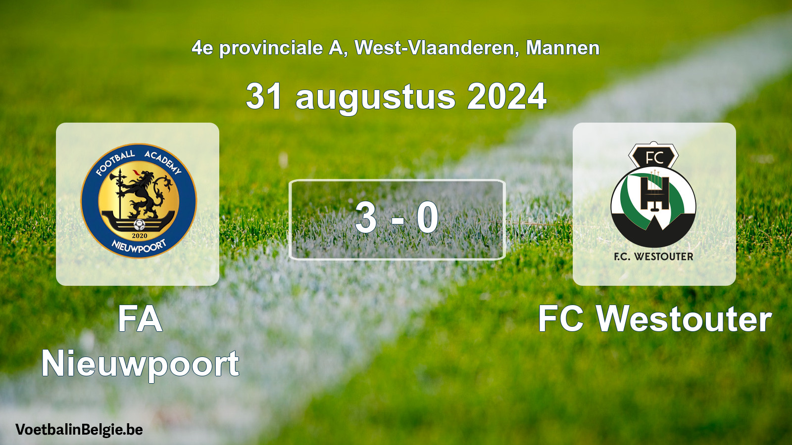 Played match men football: FA Nieuwpoort - FC Westouter 3 - 0 (31 August 2024)