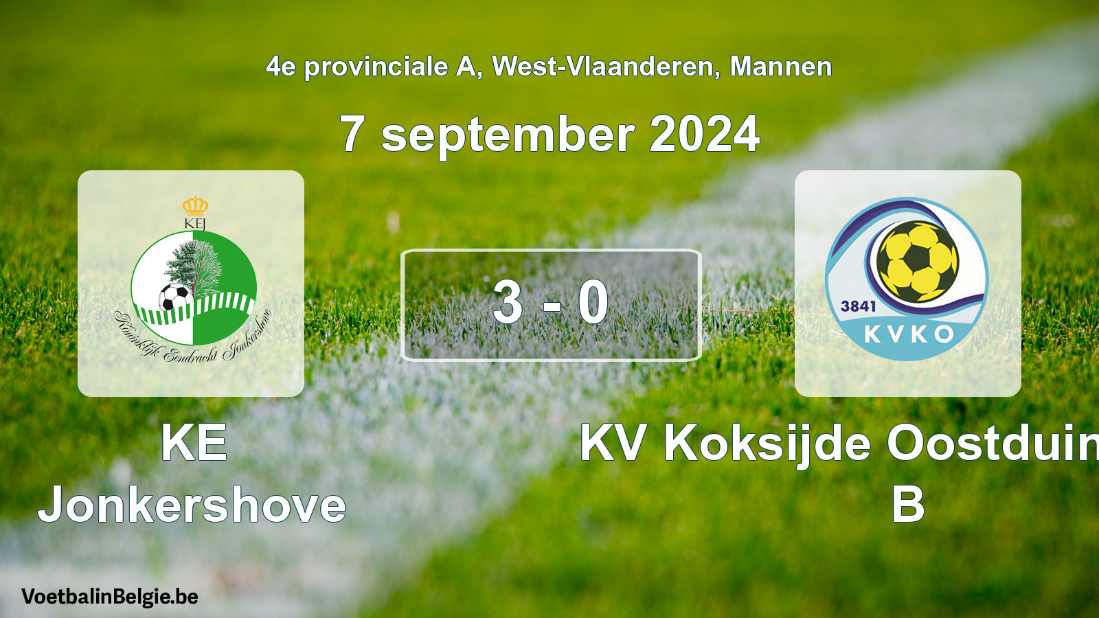 Played match men football: KE Jonkershove - KV Koksijde Oostduinkerke B 3 - 0 (7 September 2024)