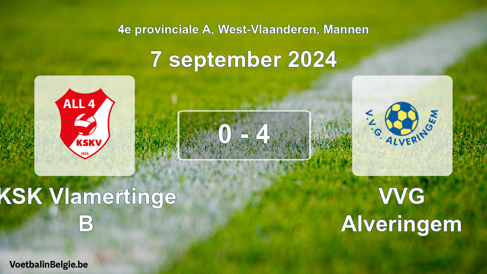 Gespeelde wedstrijd mannenvoetbal: KSK Vlamertinge B - VVG Alveringem 0 - 4 (7 september 2024)