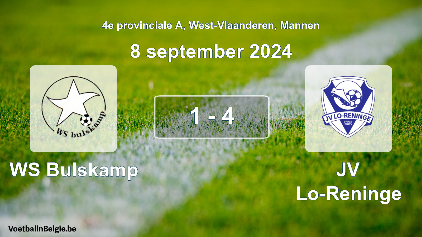Gespeelde wedstrijd mannenvoetbal: WS Bulskamp - JV Lo-Reninge 1 - 4 (8 september 2024)