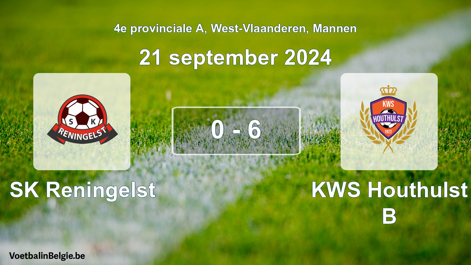 Gespeelde wedstrijd mannenvoetbal: SK Reningelst - KWS Houthulst B 0 - 6 (21 september 2024)