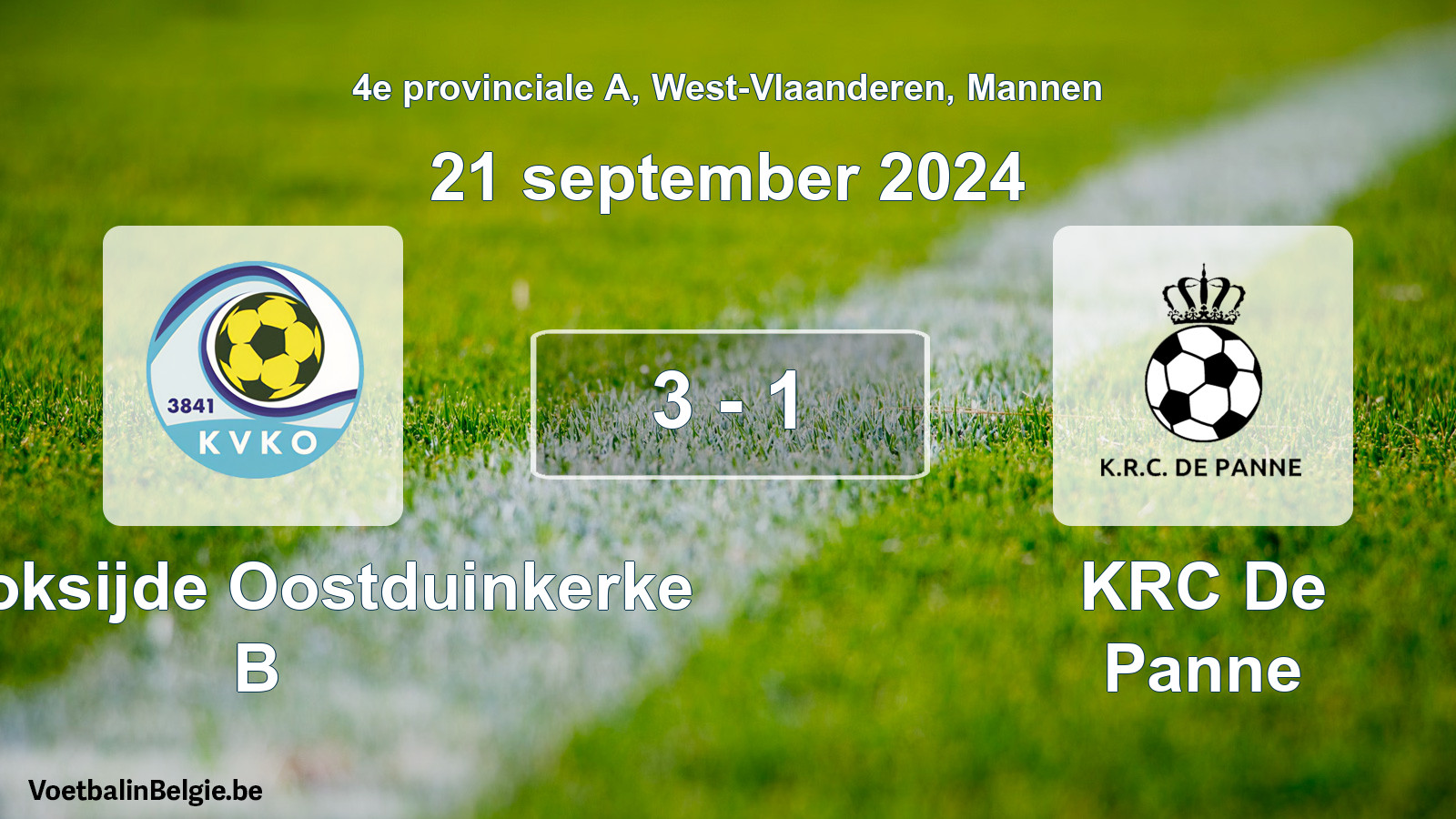 Gespeelde wedstrijd mannenvoetbal: KV Koksijde Oostduinkerke B - KRC De Panne 3 - 1 (21 september 2024)