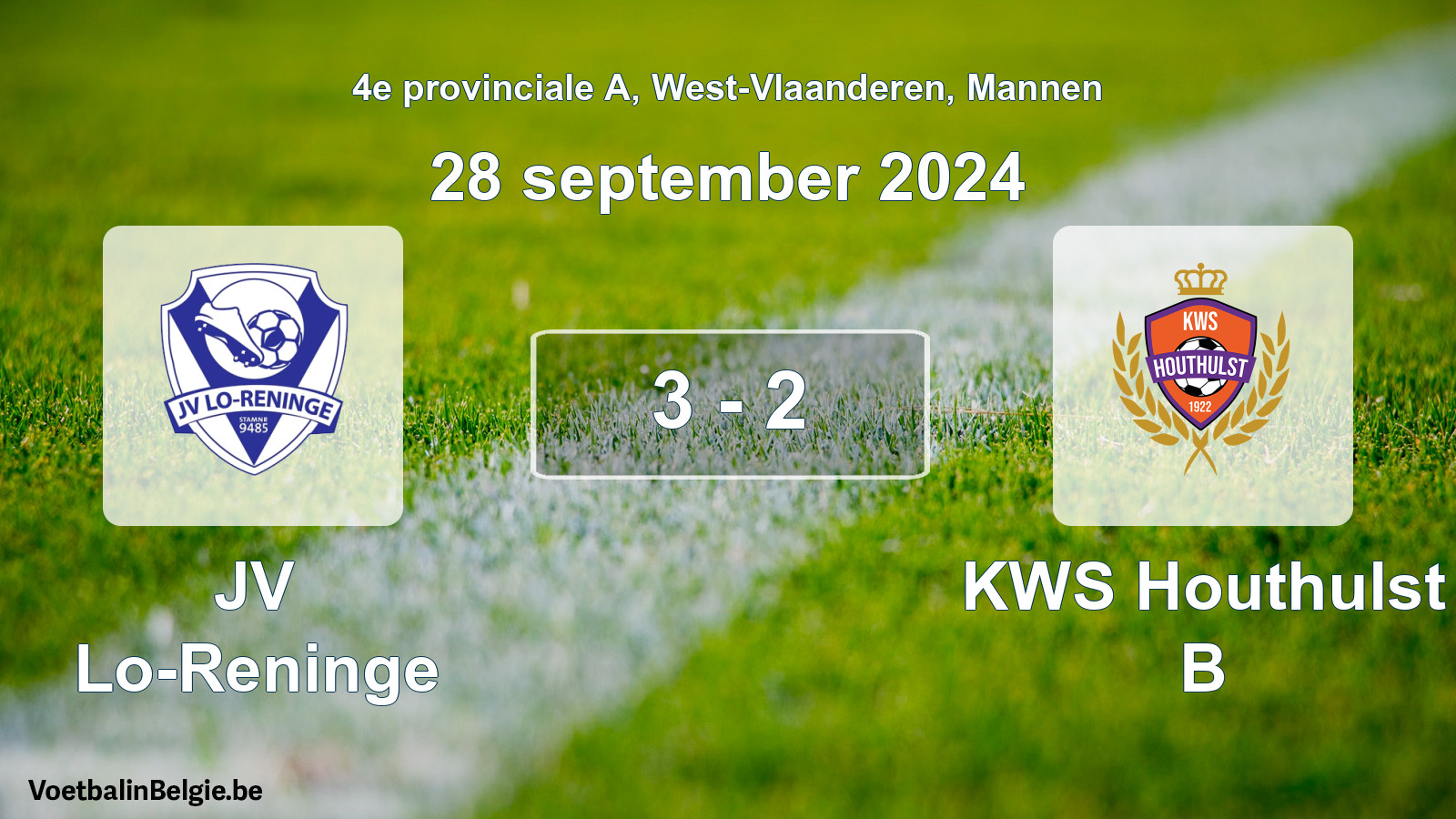 Gespeelde wedstrijd mannenvoetbal: JV Lo-Reninge - KWS Houthulst B 3 - 2 (28 september 2024)
