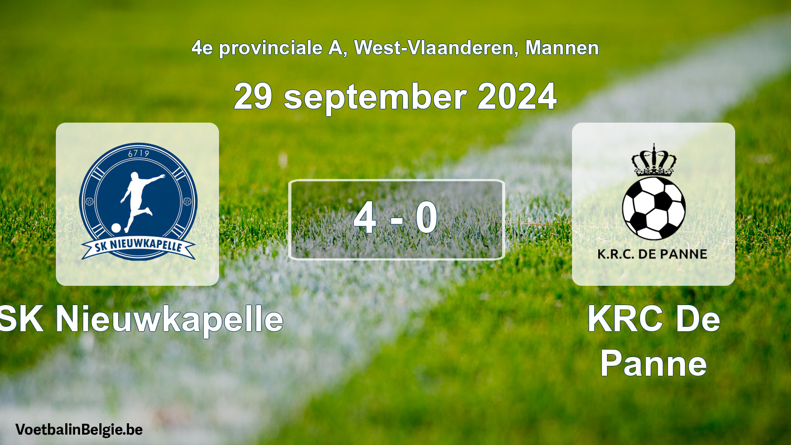 Gespeelde wedstrijd mannenvoetbal: SK Nieuwkapelle - KRC De Panne 4 - 0 (29 september 2024)