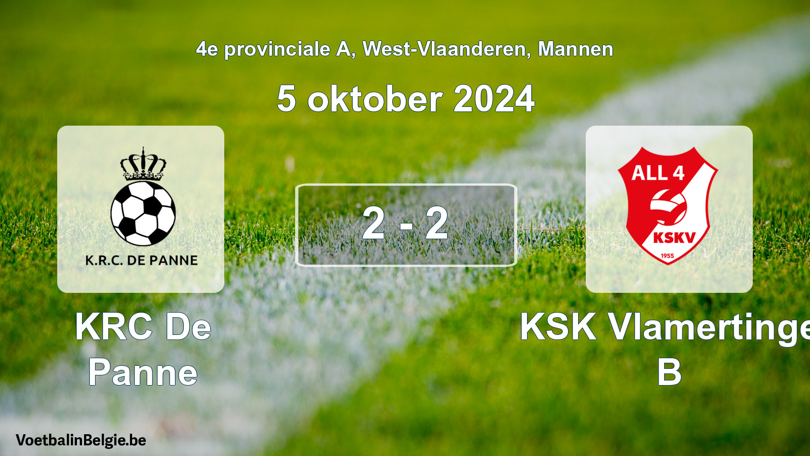 Gespeelde wedstrijd mannenvoetbal: KRC De Panne - KSK Vlamertinge B 2 - 2 (5 oktober 2024)