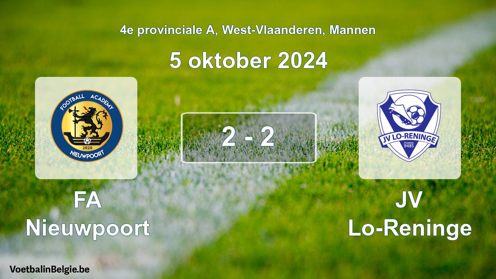 Gespeelde wedstrijd mannenvoetbal: FA Nieuwpoort - JV Lo-Reninge 2 - 2 (5 oktober 2024)