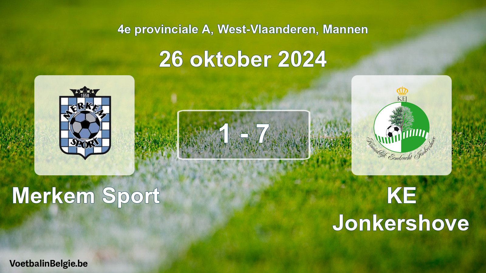 Gespeelde wedstrijd mannenvoetbal: Merkem Sport - KE Jonkershove 1 - 7 (26 oktober 2024)