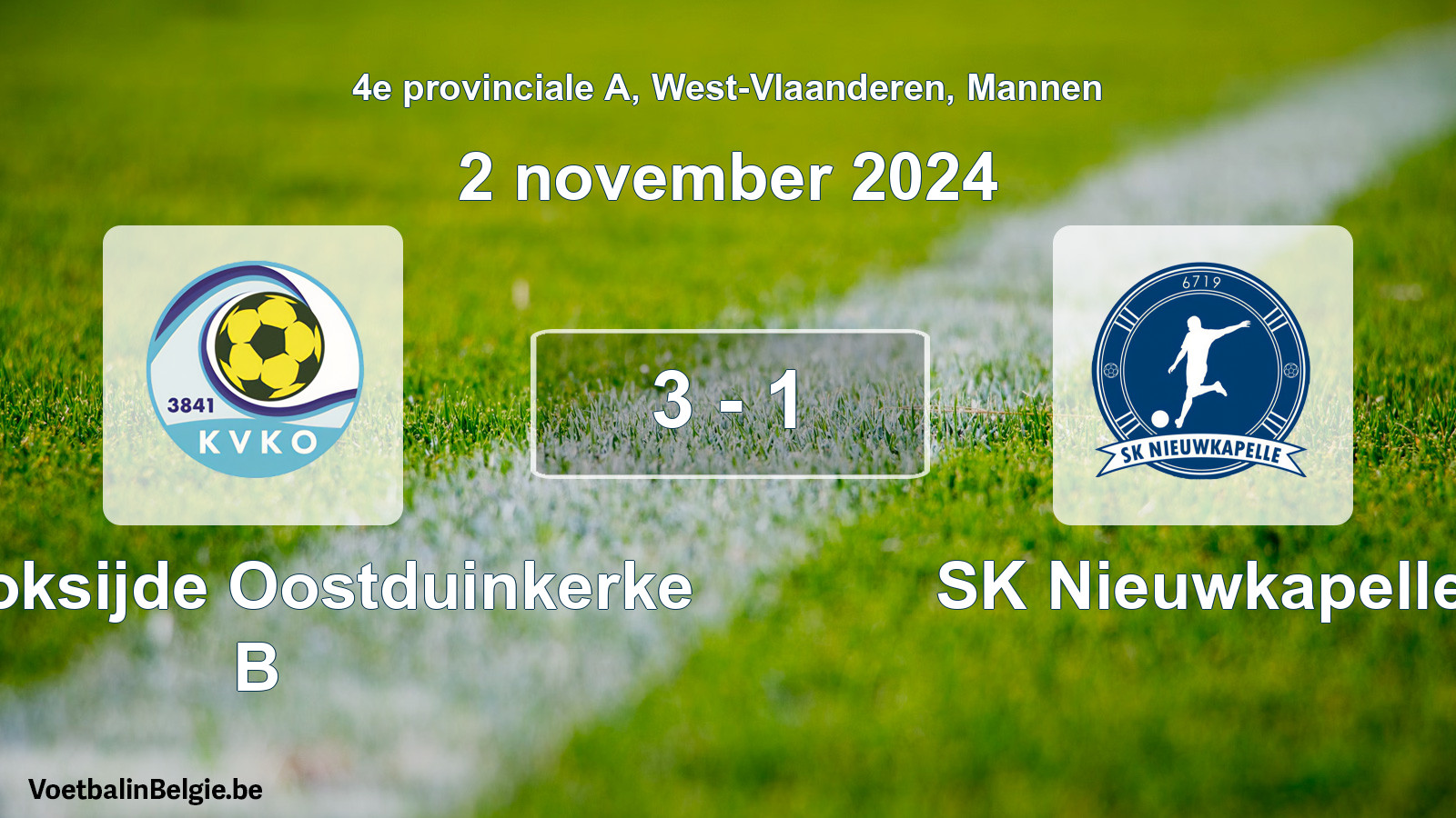 Played match men football: KV Koksijde Oostduinkerke B - SK Nieuwkapelle 3 - 1 (2 November 2024)