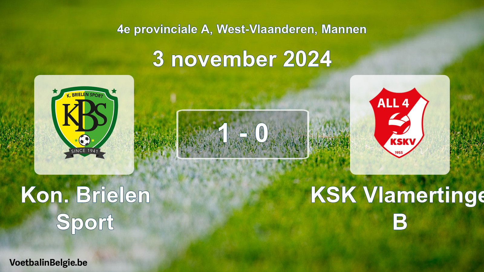 Gespeelde wedstrijd mannenvoetbal: Kon. Brielen Sport - KSK Vlamertinge B 1 - 0 (3 november 2024)