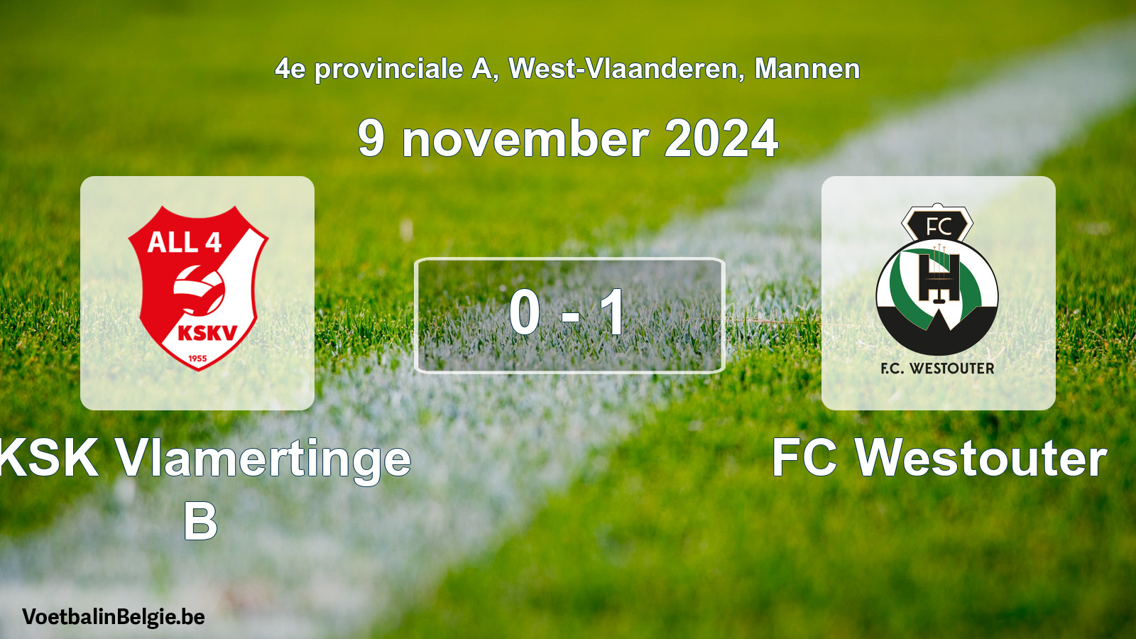 Gespeelde wedstrijd mannenvoetbal: KSK Vlamertinge B - FC Westouter 0 - 1 (9 november 2024)