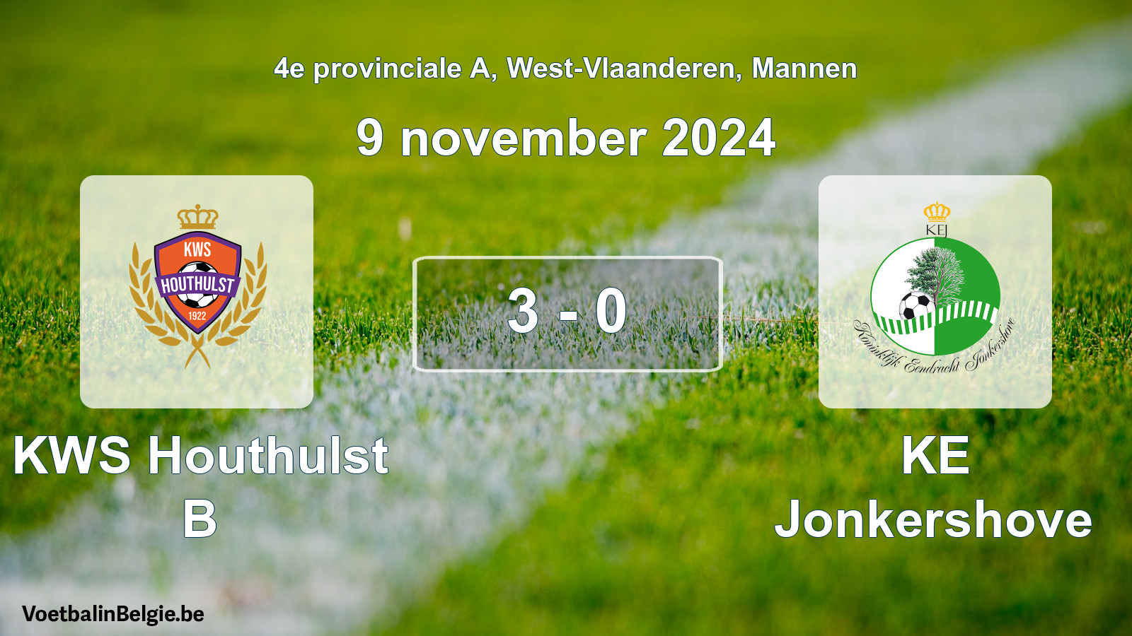 Gespeelde wedstrijd mannenvoetbal: KWS Houthulst B - KE Jonkershove 3 - 0 (9 november 2024)
