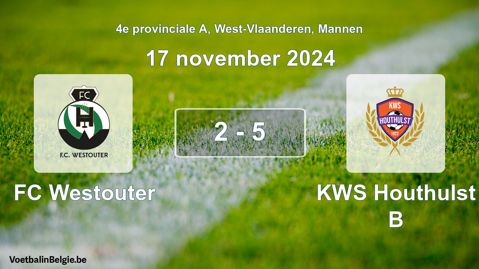 Gespeelde wedstrijd mannenvoetbal: FC Westouter - KWS Houthulst B 2 - 5 (17 november 2024)